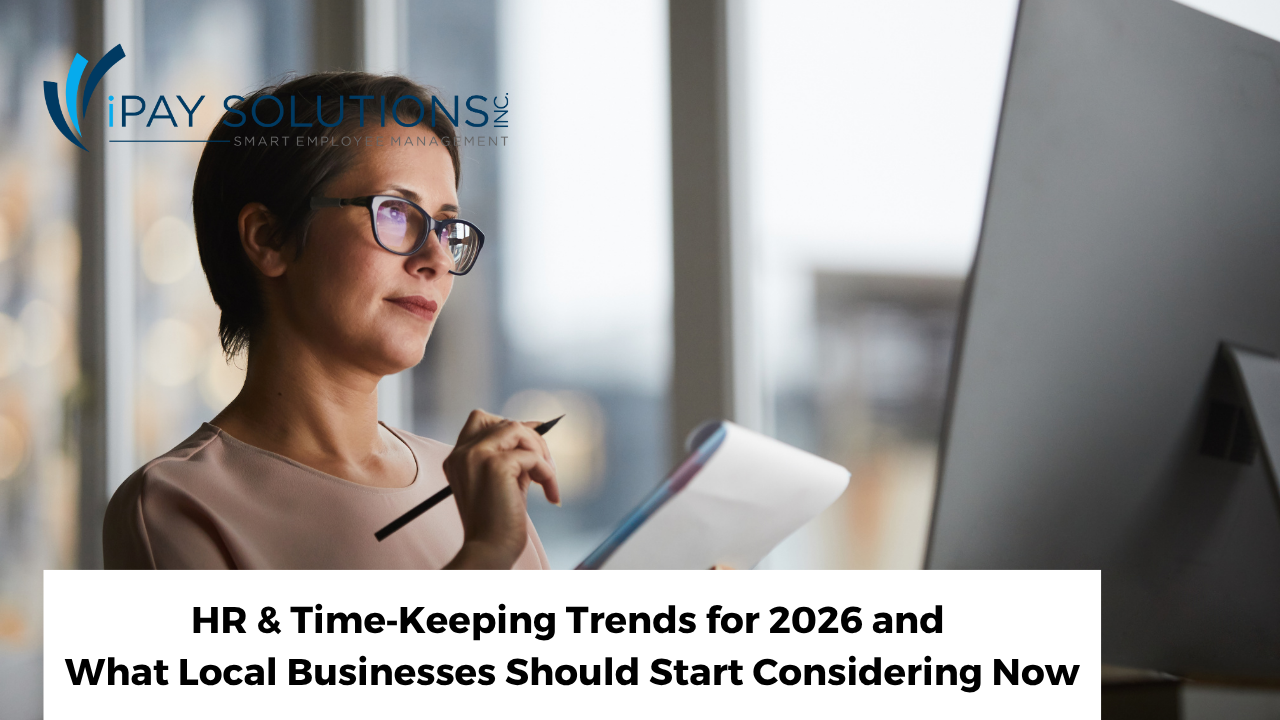 Modern HR technology dashboard showing automated timekeeping and payroll integration for Coachella Valley business