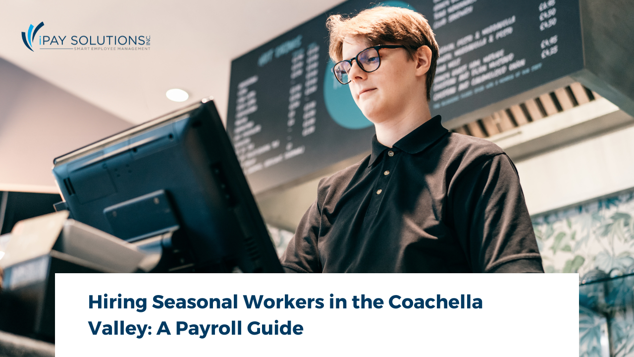 Coachella Valley employer onboarding seasonal workers for festival season - Hiring Seasonal Workers in California]: Restaurant employee using a point-of-sale system during Coachella Valley seasonal hiring - Hiring Seasonal Employees in California